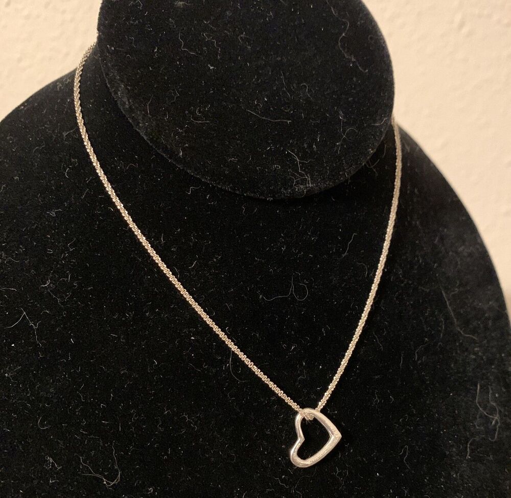 Vintage Sterling Silver Open Heart Necklace 18.5”